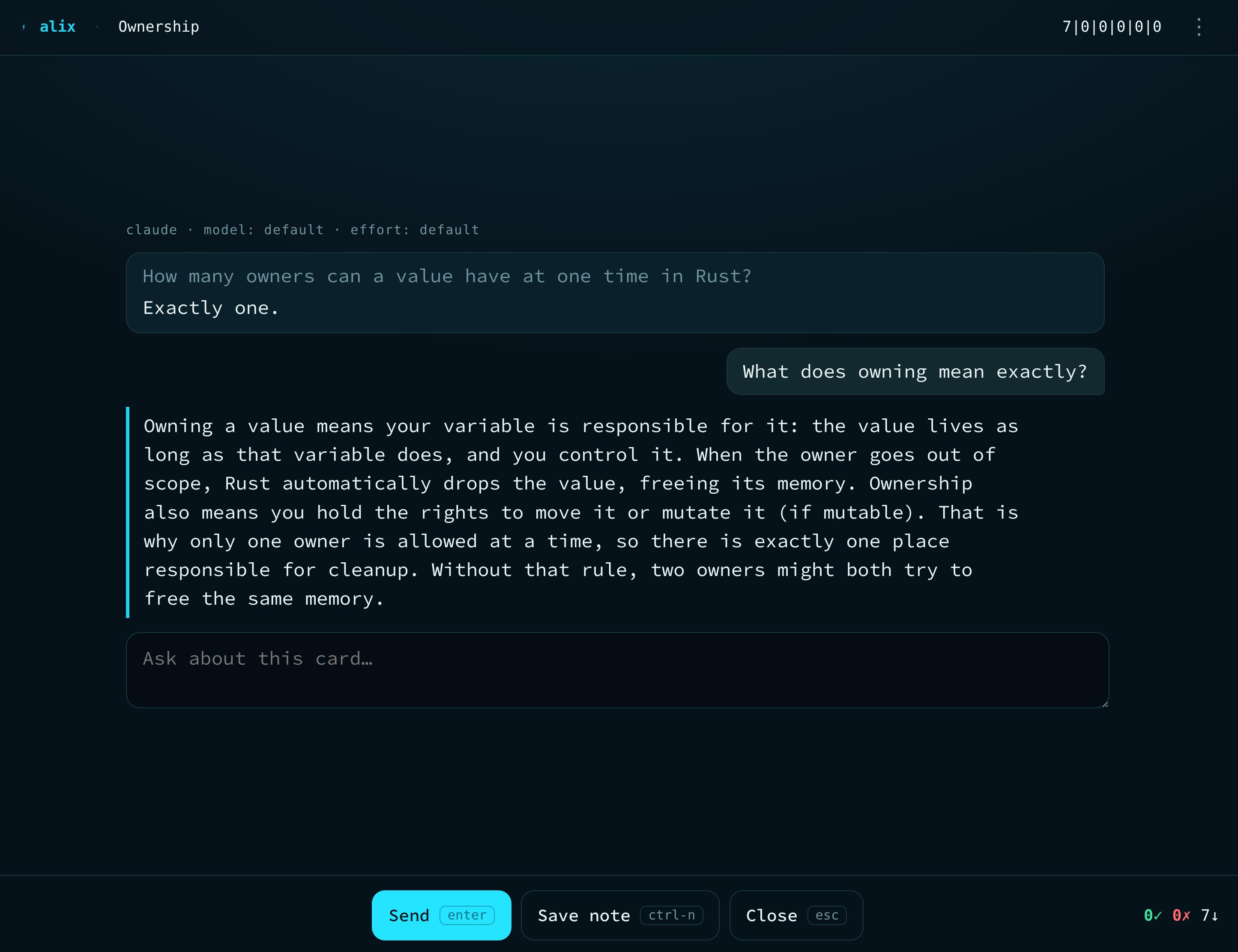 Asking the built-in AI tutor about a card